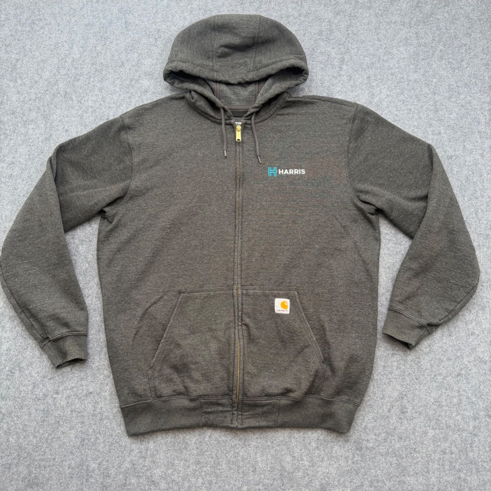 Carhartt Mens Loose Fit Midweight Full Zip Hoodie Gray Harris Logo Large